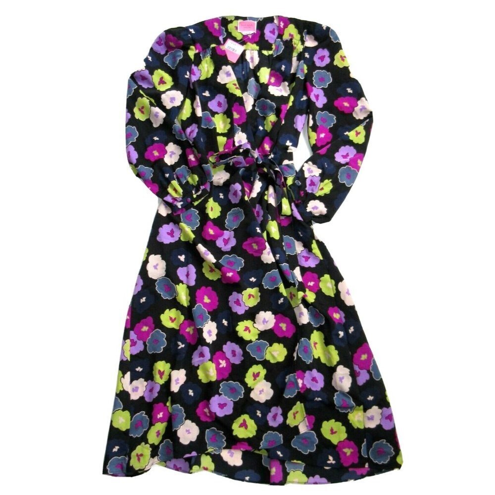 NWT Kate Spade New York Winter Garden Midi in Black Floral Print Wrap Dress 0
